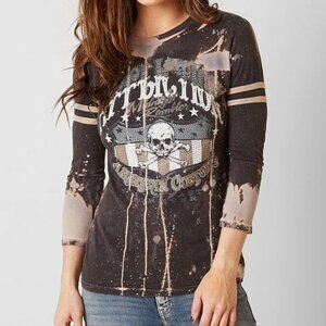 Affliction American Custom On the Road Shirt Top Women Medium Black Distressed T